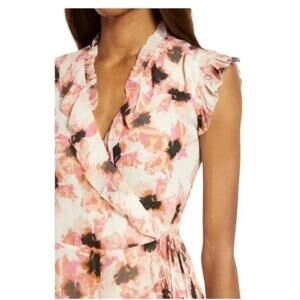 ALLSAINTS Marie Stellae Floral Sheer Ruffle Wrap Dress In Bright Pink Size 0